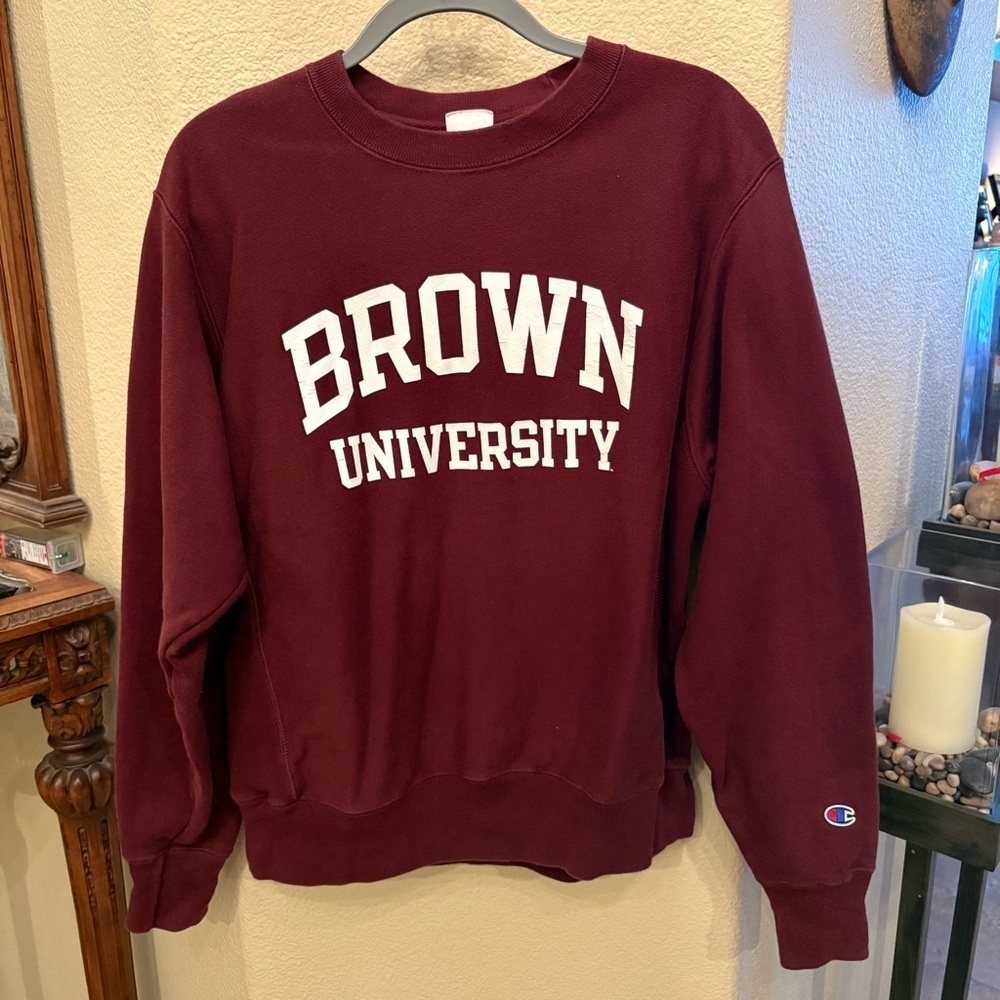 Vintage Champion Reverse Weave Burgundy Brown University Sweatshirt Size Medium